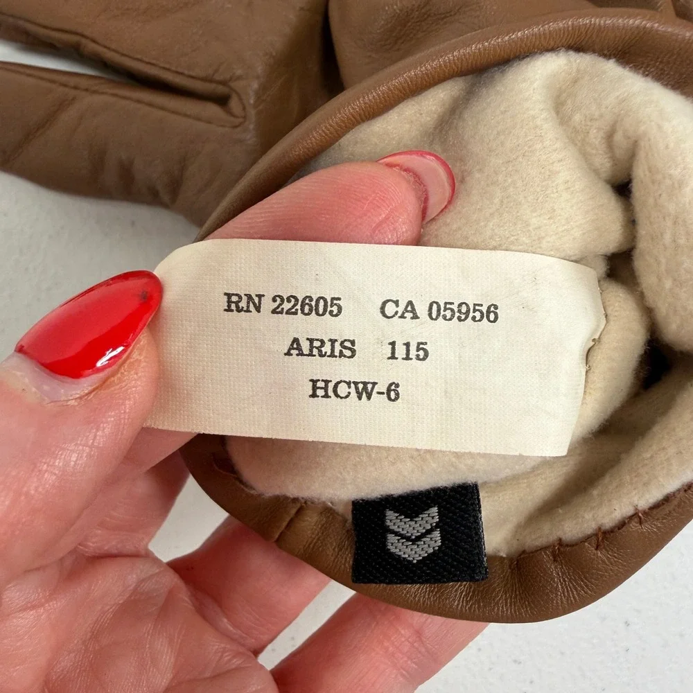 Aris Isotoner 7.5 Gloves Tan Brown Leather Thinsulate Insulated Winter Warm